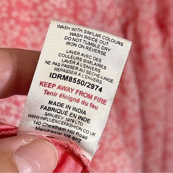 Influence Women's Pink Floral Crew Neck Shirred Sleeve Tiered Mini Dress Size 8 - Picture 16 of 16